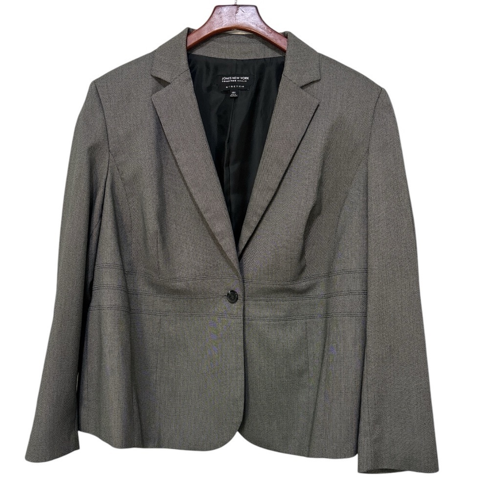 Jones New York lined suit jacket woman stretch 18W black white patterned boss